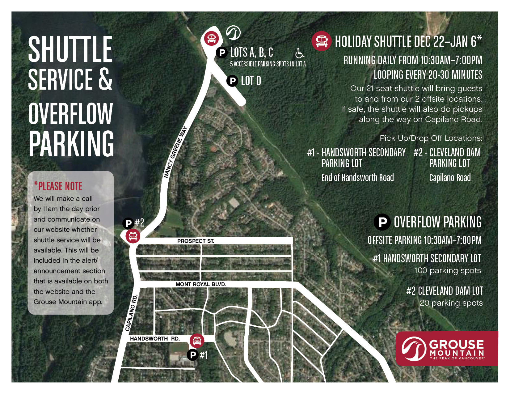 shuttle service and overflow parking map