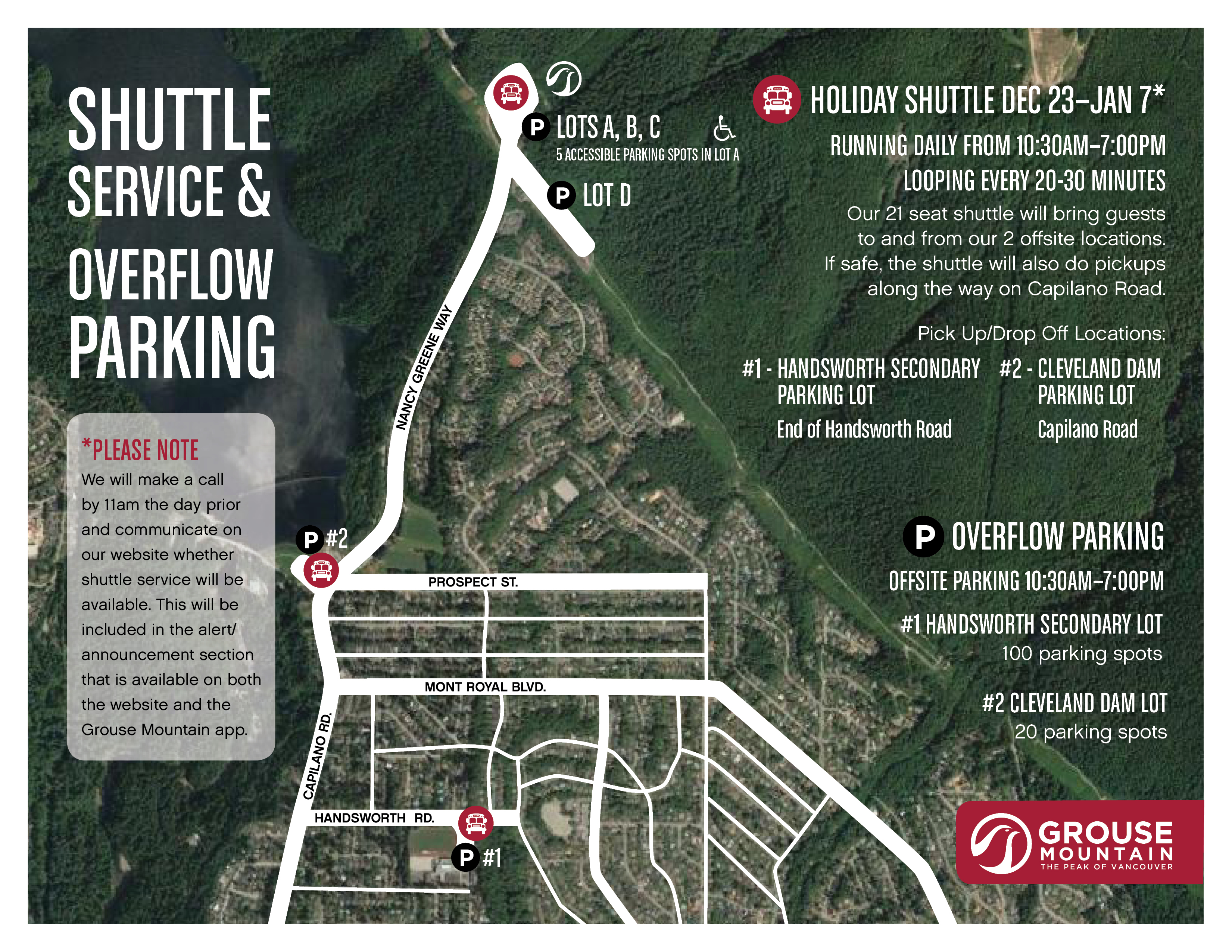 shuttle service and overflow parking map